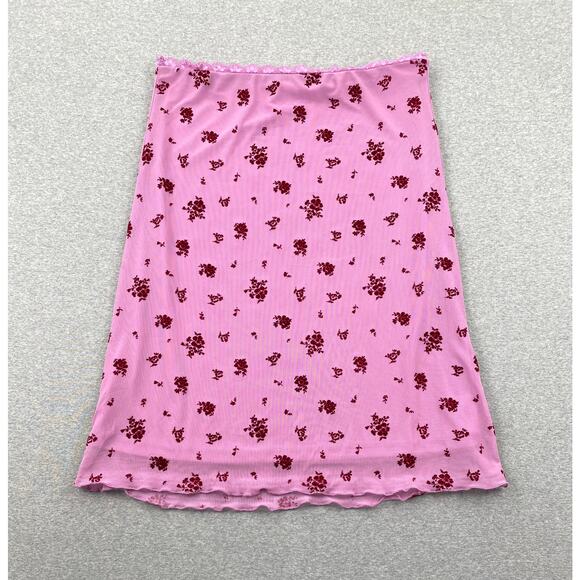Love, Fire Floral Mesh Lace Trim Skirt Womens XL Pink Pull-On Coquette Feminine - Picture 1 of 13
